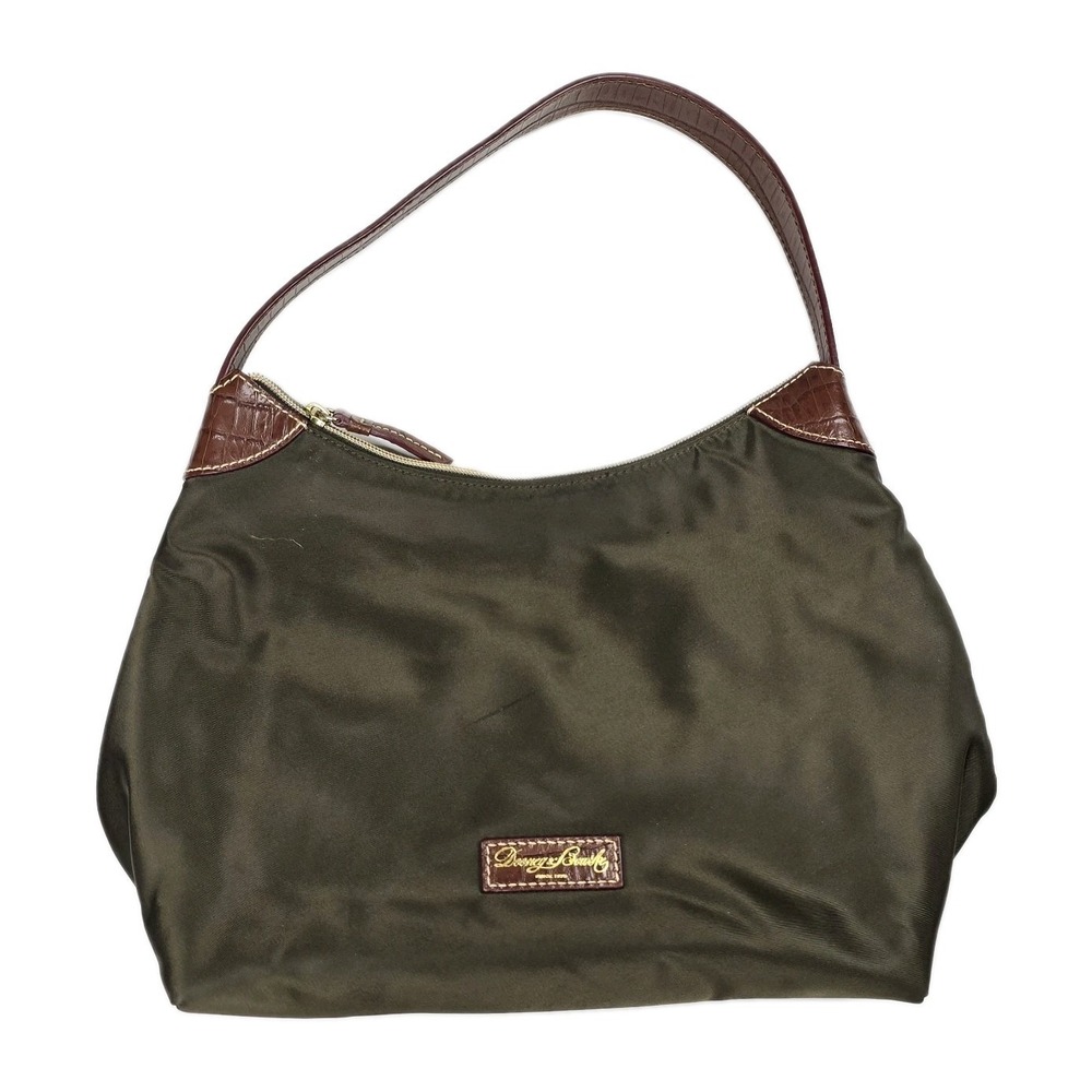 Dooney‎ & Bourke Brown Pouchette Nylon Bag Leather Strap And Tag Logo